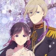 Personnages d'anime sous des cerisiers en fleurs