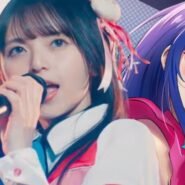 Chanteuse en concert avec personnage d'anime