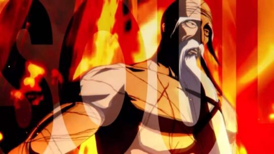 Personnage animé puissant entouré de flammes