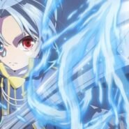 Personnage animé avec épée et effets lumineux bleus