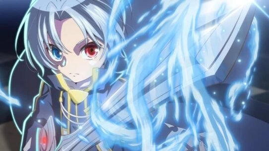 Personnage animé avec épée et effets lumineux bleus