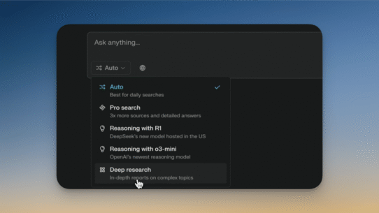 Menu déroulant avec diverses options de recherche