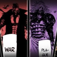 Illustration des quatre cavaliers de l'apocalypse en style manga