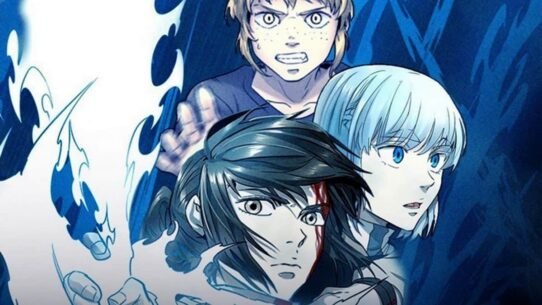 Trois personnages de style manga avec des expressions déterminées