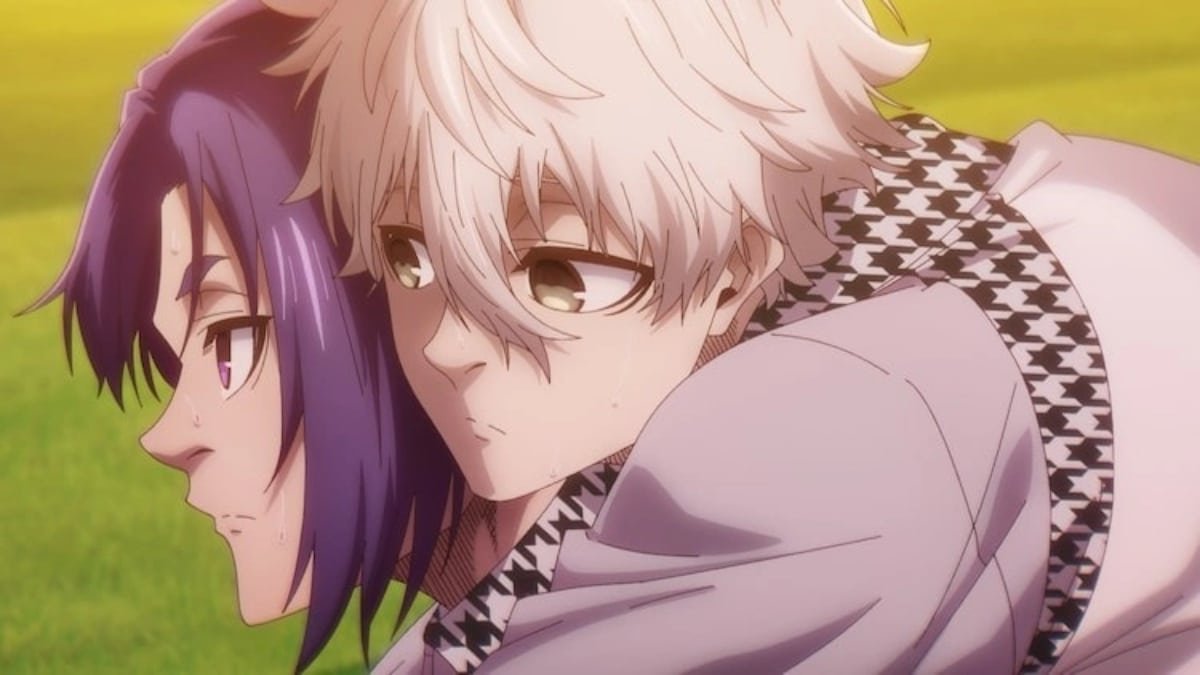 Deux personnages d'anime avec des cheveux blancs et violets