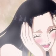 Personnage animé aux longs cheveux noirs souriant