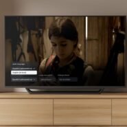 Écran de télévision avec options de langue audio affichées