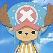 Personnage animé avec un grand chapeau sous un ciel bleu