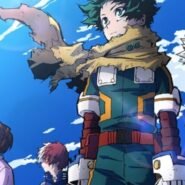 Quatre personnages d'animé regardant vers l'horizon