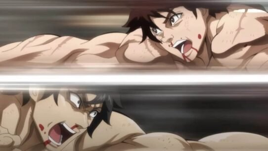 Deux personnages d'anime en plein combat rapide et intense