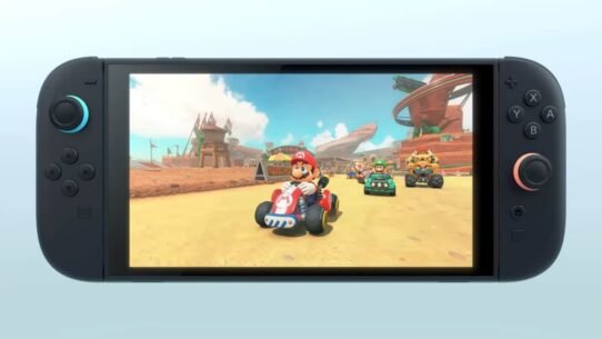 Personnage de jeu vidéo en kart sur écran de console portable