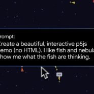 Illustration d'une démo interactive p5js avec des poissons