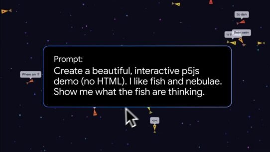 Illustration d'une démo interactive p5js avec des poissons