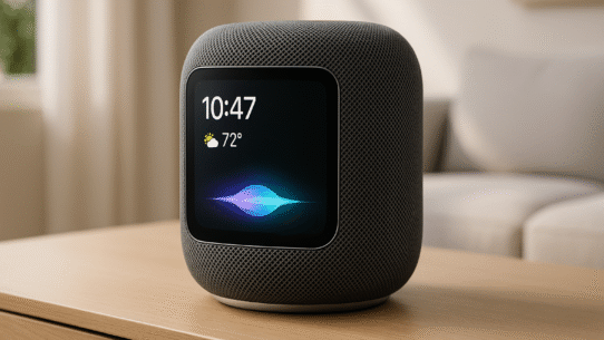 Enceinte intelligente affichant l'heure et la météo