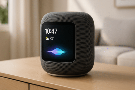 Enceinte intelligente affichant l'heure et la météo