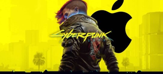 Personnage de Cyberpunk 2077 avec un logo Apple