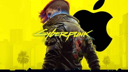 Personnage de Cyberpunk 2077 avec un logo Apple