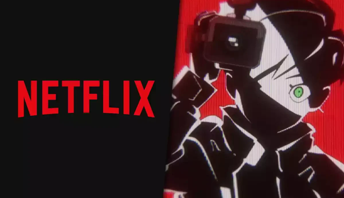 Illustration d'un personnage animé avec une caméra et logo Netflix