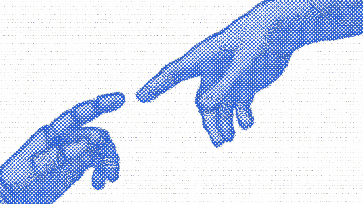 Illustration en pointillé de deux mains se touchant