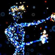 Silhouette numérique composée de points lumineux sur fond sombre