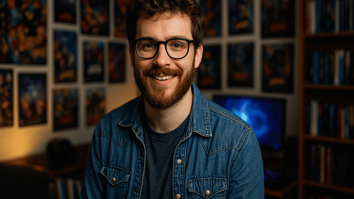 Homme barbu avec lunettes dans un bureau moderne