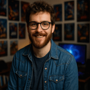 Homme barbu avec lunettes dans un bureau moderne