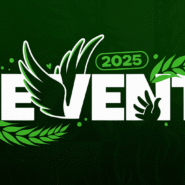 Logo du ZEvent 2025 sur fond vert avec motifs de feuilles