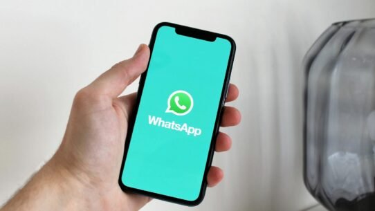 Main tenant un smartphone avec l'application WhatsApp ouverte
