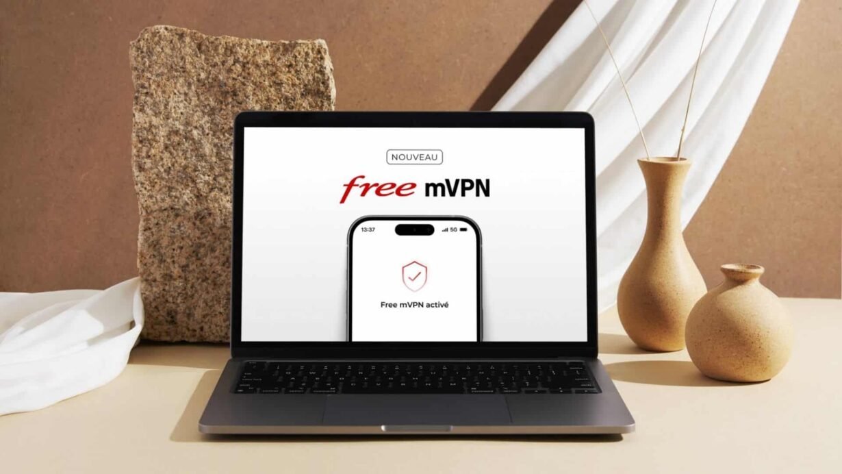 Ordinateur portable affichant le service Free mVPN activé