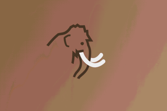 Logo stylisé d'un mammouth sur fond marron