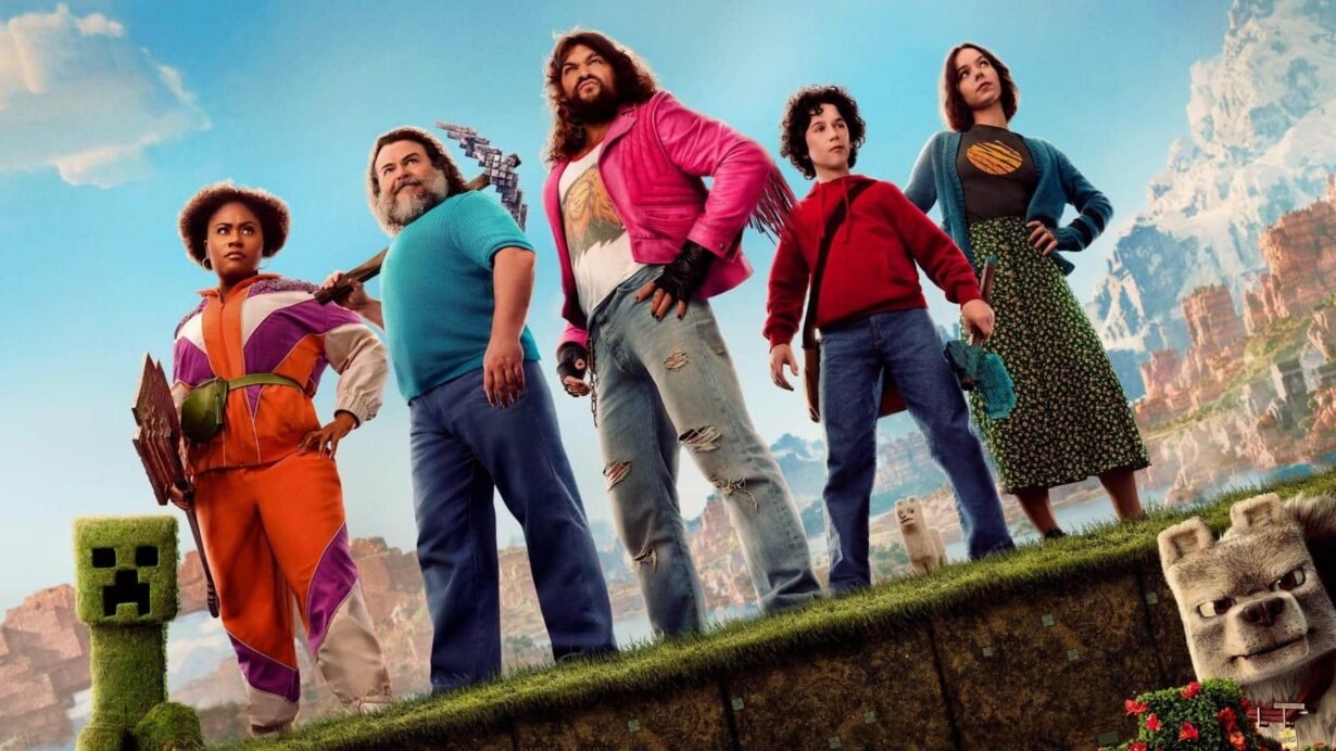 Groupe de personnes dans un paysage imaginaire avec des créatures