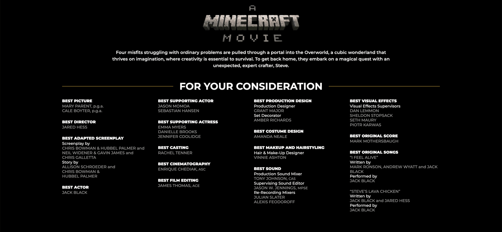 Campagne FYC de Minecraft Le Film