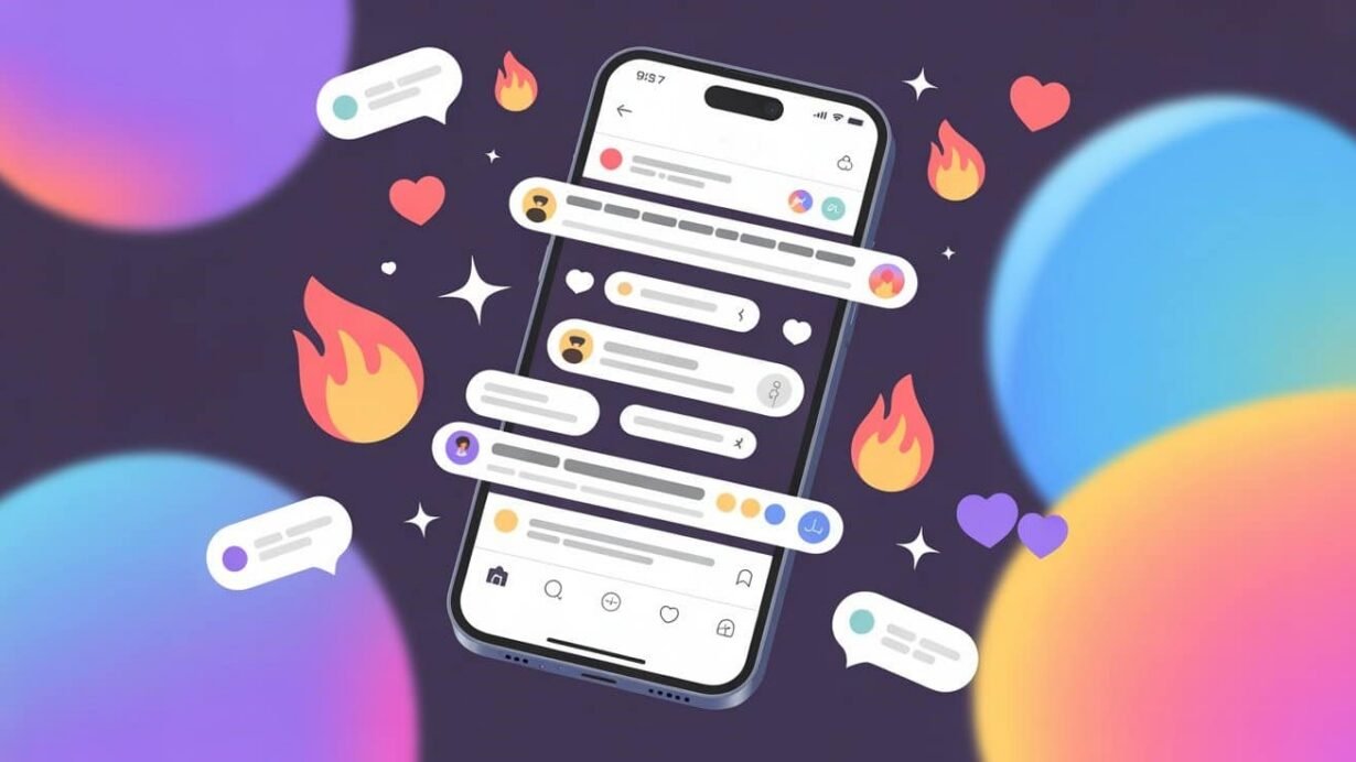Smartphone affichant des notifications de réseaux sociaux avec des icônes colorées