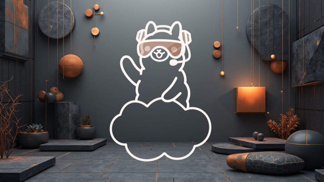 Alpaga stylisé avec casque de réalité virtuelle sur fond artistique