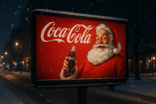 Affiche Coca-Cola avec le Père Noël tenant une bouteille