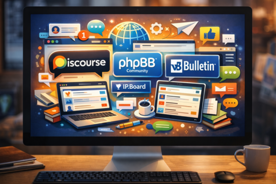 Écran d'ordinateur affichant des logos de forums en ligne