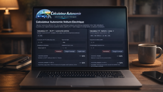 Écran de calculateur d'autonomie pour voiture électrique sur ordinateur portable