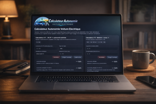 Écran de calculateur d'autonomie pour voiture électrique sur ordinateur portable