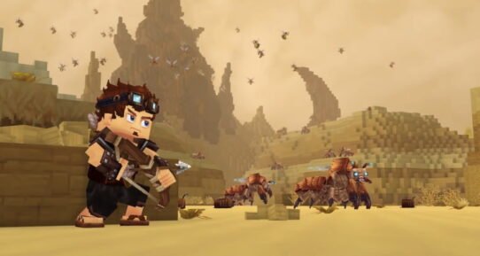 Jeu Hytale avec personnages en avant-plan dans un monde fantastique