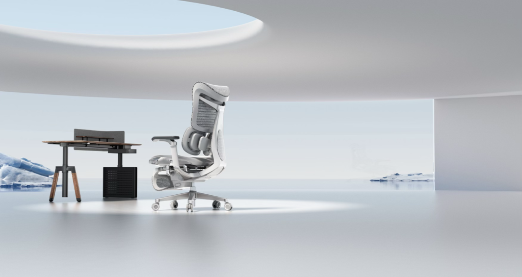 Bureau minimaliste avec chaise ergonomique dans un intérieur lumineux