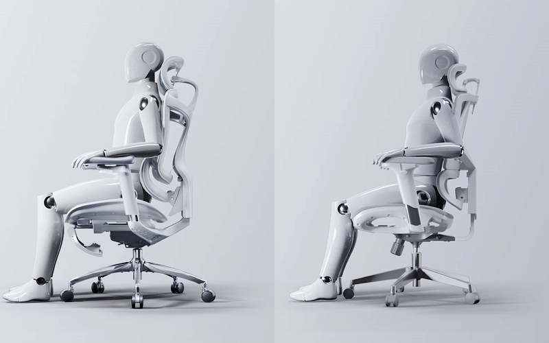 Deux robots assis sur des chaises de bureau modernes