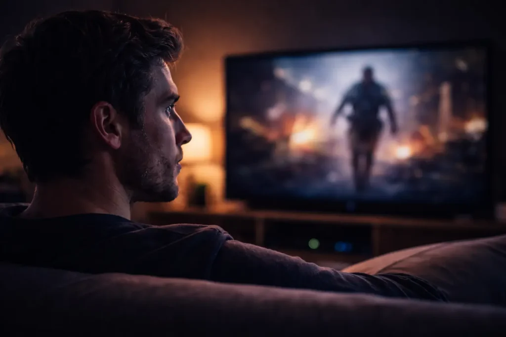 posé devant un bon film regardé en streaming
