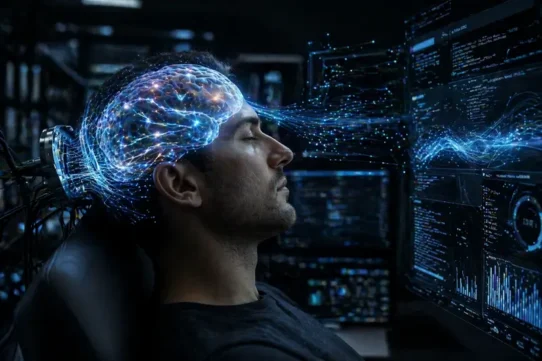 Cerveau humain connecté à une interface technologique illustrant la lecture des pensées