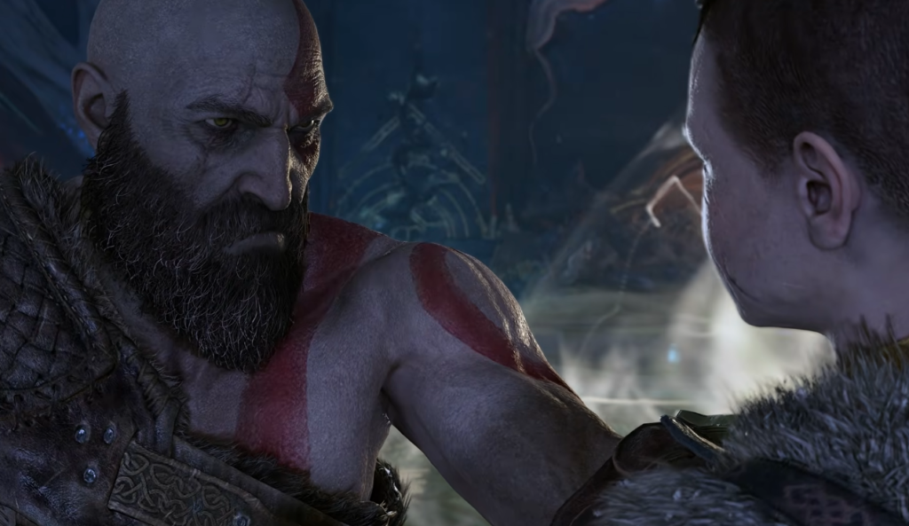 Kratos dans le trailer du jeu vidéo God of War en 2021.